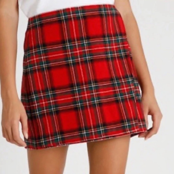 Hollister Dresses & Skirts - Holister red & multi color plaid faux wrap mini skirt back zipper size Large